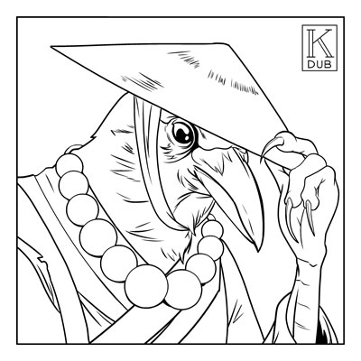 Black and white character design work of a friend’s Tengu Monk